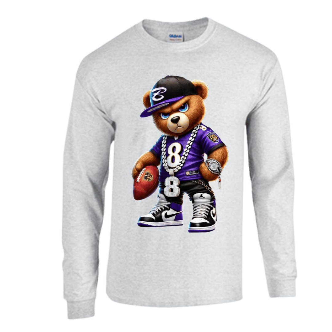 Unisex Short and Long Sleeve T-Shirt (Ravens Bear #8 Football)